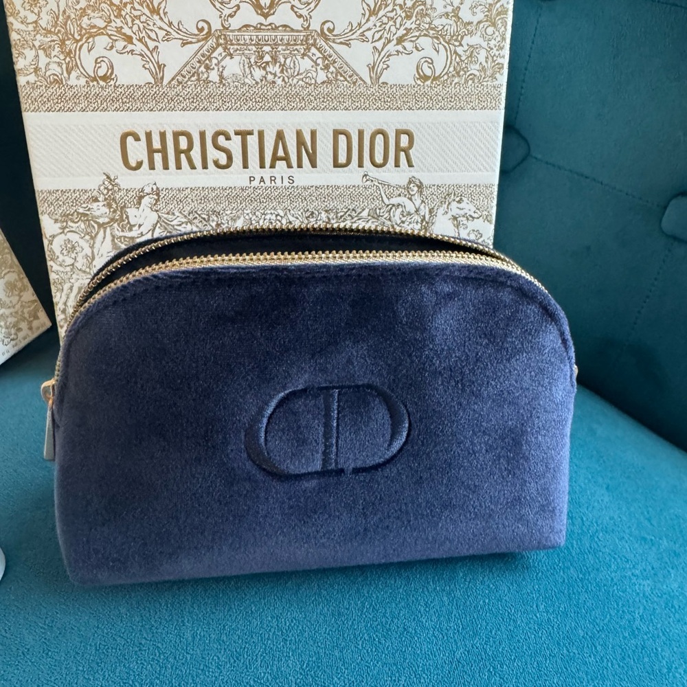 Dior Navy Velvet Pouch with Gold Zipper